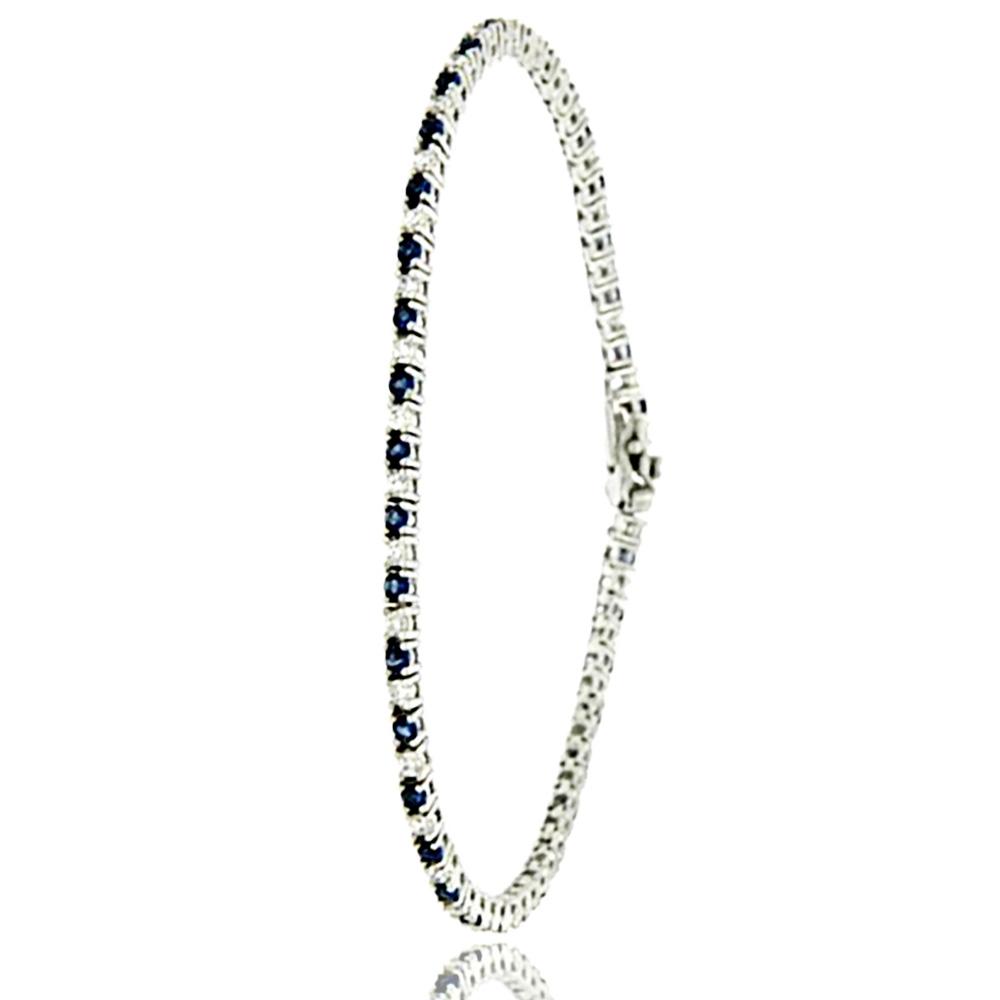 Bracciale tennis mm 2 in argento 925 rodiato con zirconi bianchi e blu cm 18